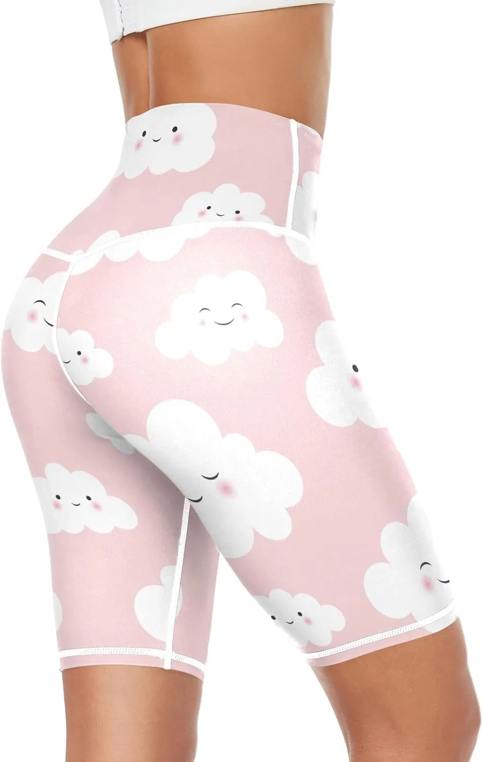 Cute Cloud Pattern Yoga Leggings for Women High Waist Tummy Control Athletic Athletic Leggings for Women X-Small