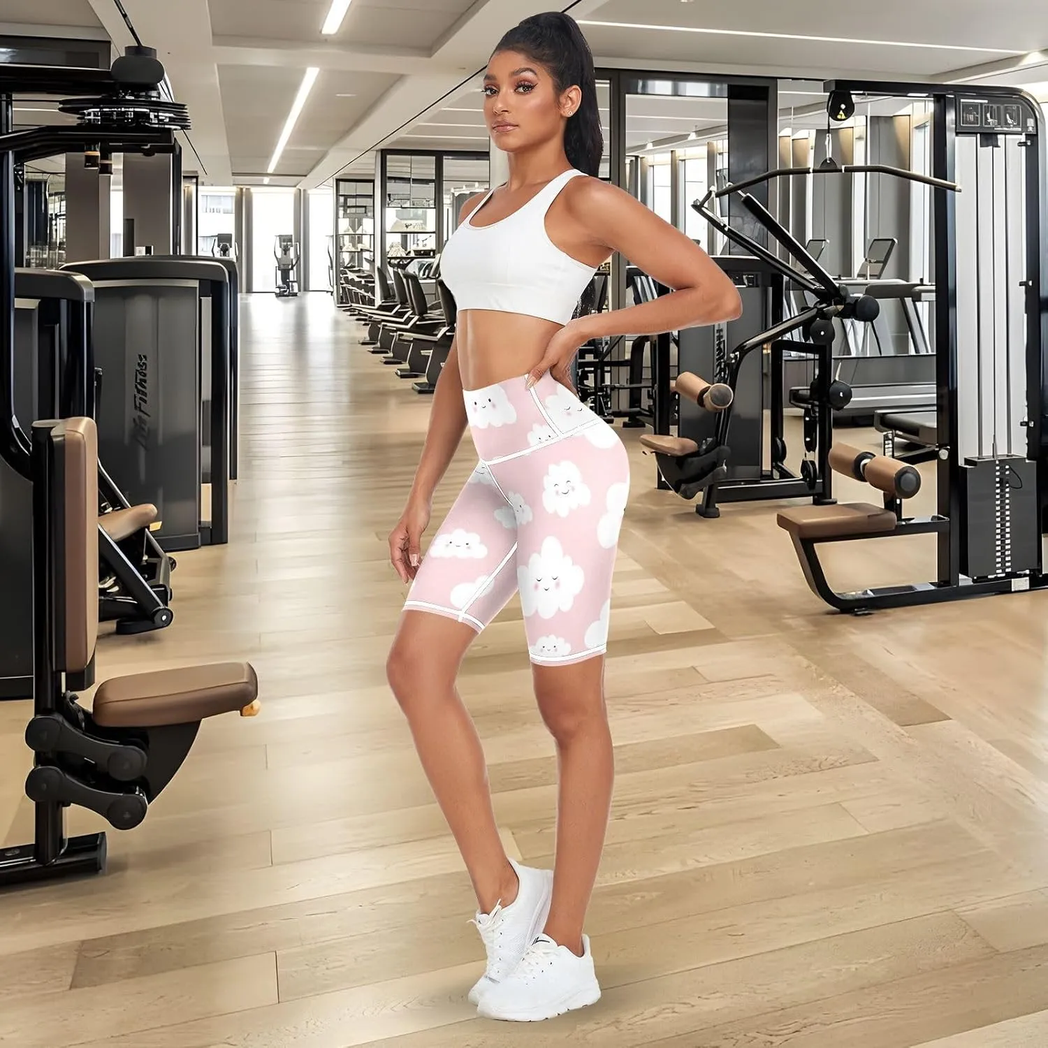 Cute Cloud Pattern Yoga Leggings for Women High Waist Tummy Control Athletic Athletic Leggings for Women X-Small