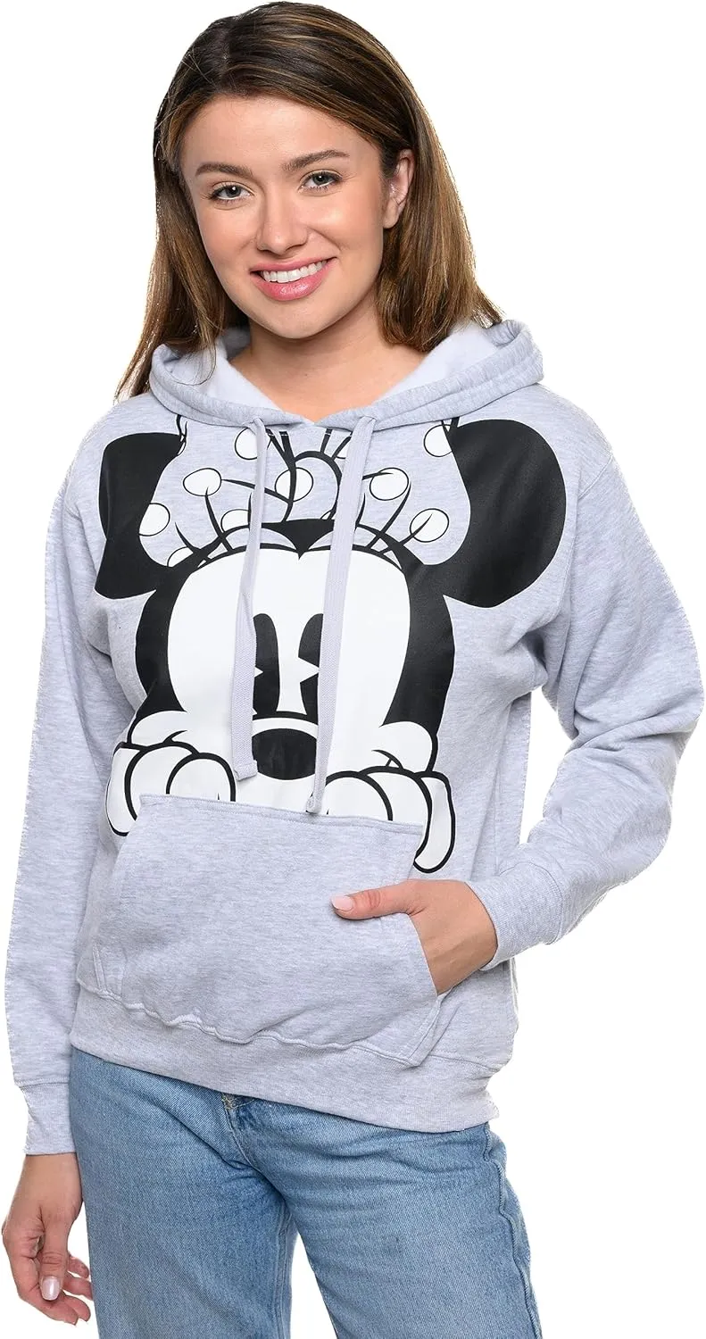 Disney Women Hoodie Minnie Mouse Peeking Pullover Sweatshirt