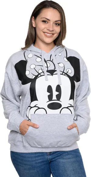 Disney Women Hoodie Minnie Mouse Peeking Pullover Sweatshirt