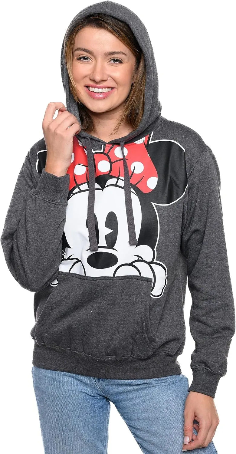 Disney Women Hoodie Minnie Mouse Peeking Pullover Sweatshirt