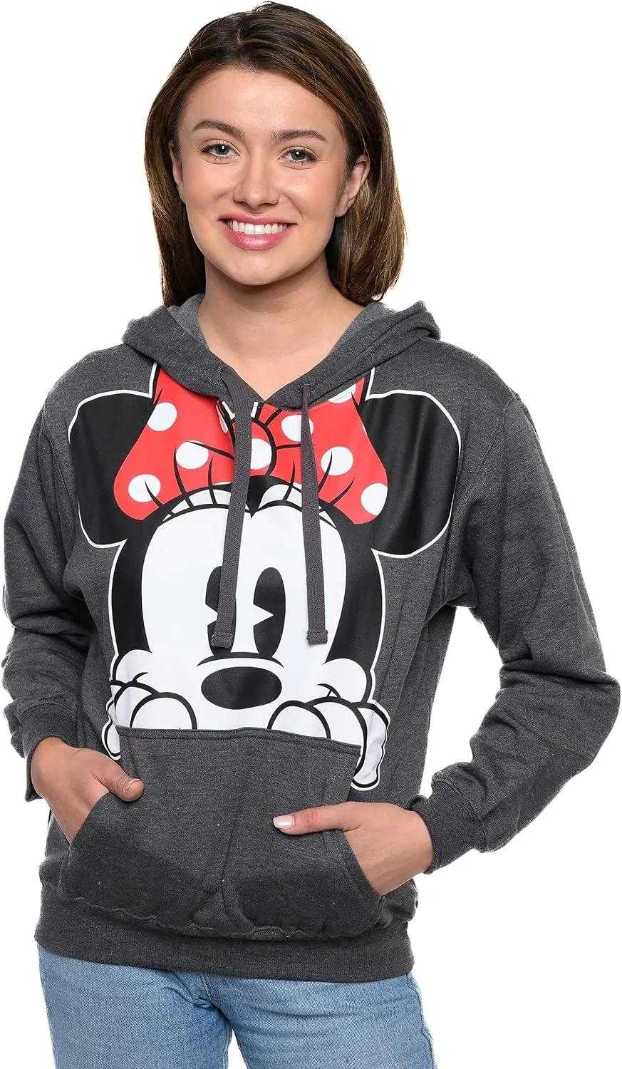 Disney Women Hoodie Minnie Mouse Peeking Pullover Sweatshirt