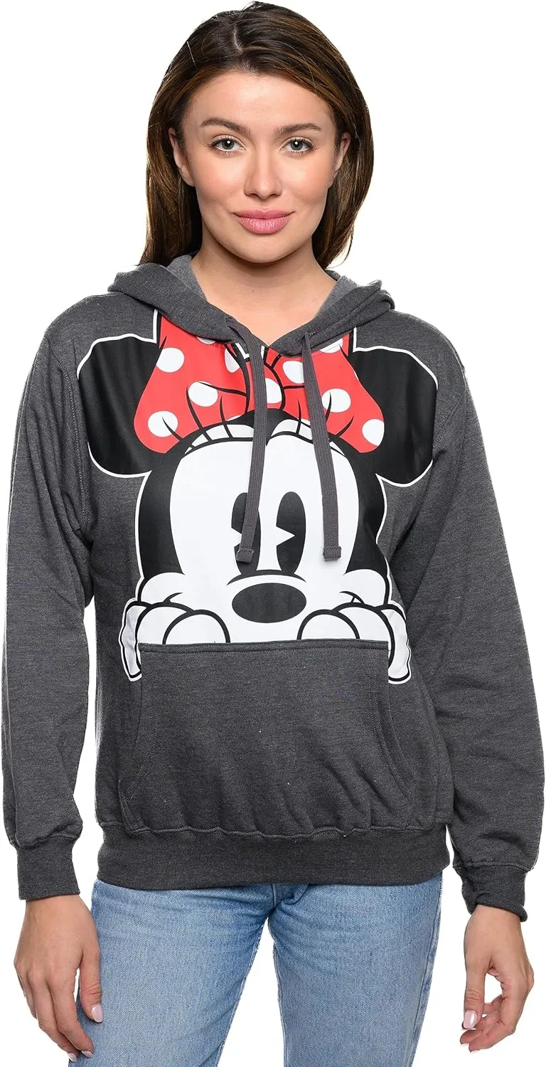 Disney Women Hoodie Minnie Mouse Peeking Pullover Sweatshirt