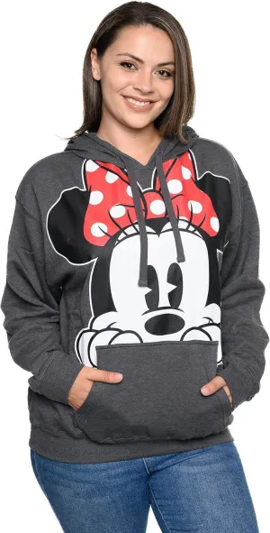 Disney Women Hoodie Minnie Mouse Peeking Pullover Sweatshirt