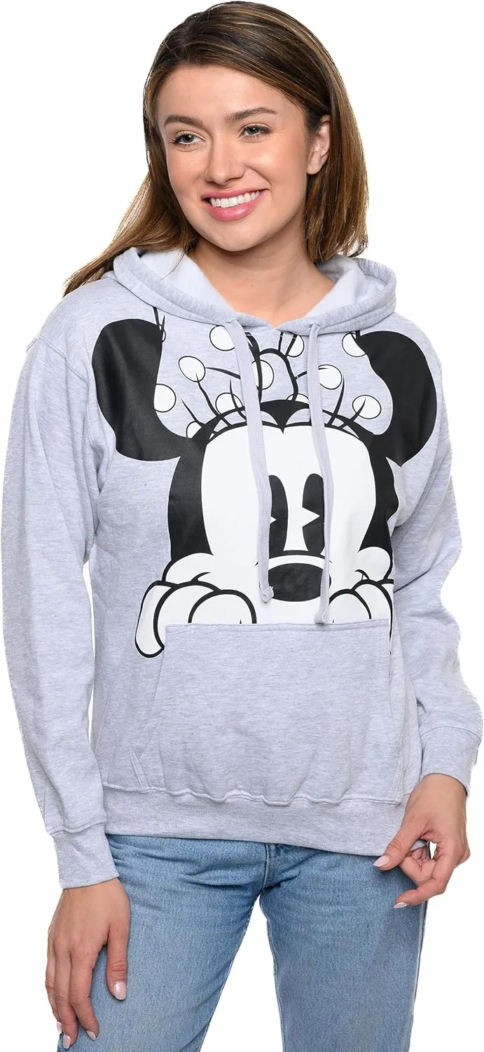 Disney Women Hoodie Minnie Mouse Peeking Pullover Sweatshirt