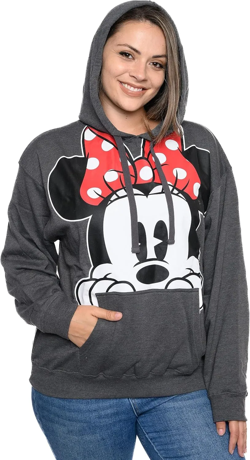 Disney Women Hoodie Minnie Mouse Peeking Pullover Sweatshirt
