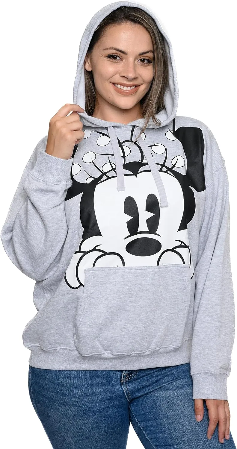 Disney Women Hoodie Minnie Mouse Peeking Pullover Sweatshirt