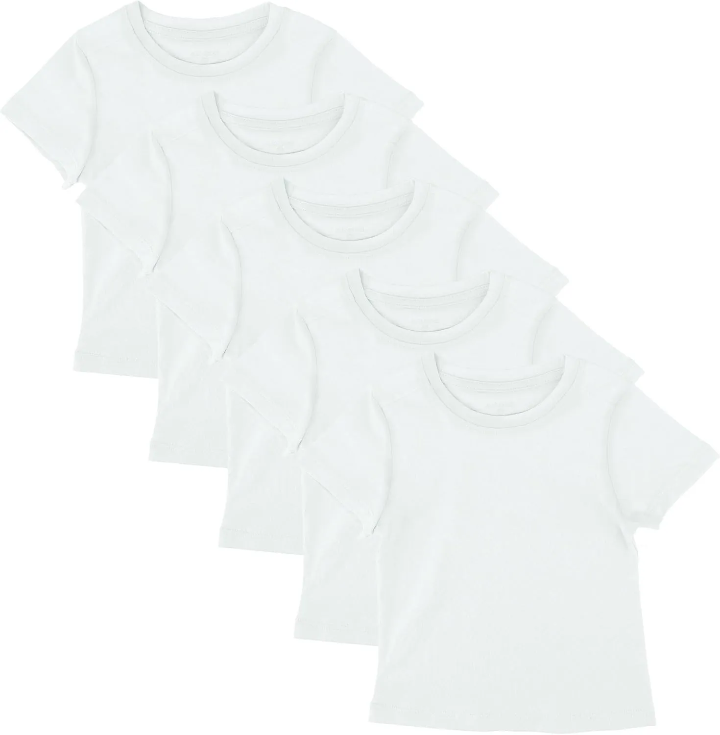 DOKMA Boys' Short Sleeve T-Shirts – Jersey Crew Neck 5-Pack Tagless Tees, 1-5years, 100% Cotton Multipack, White
