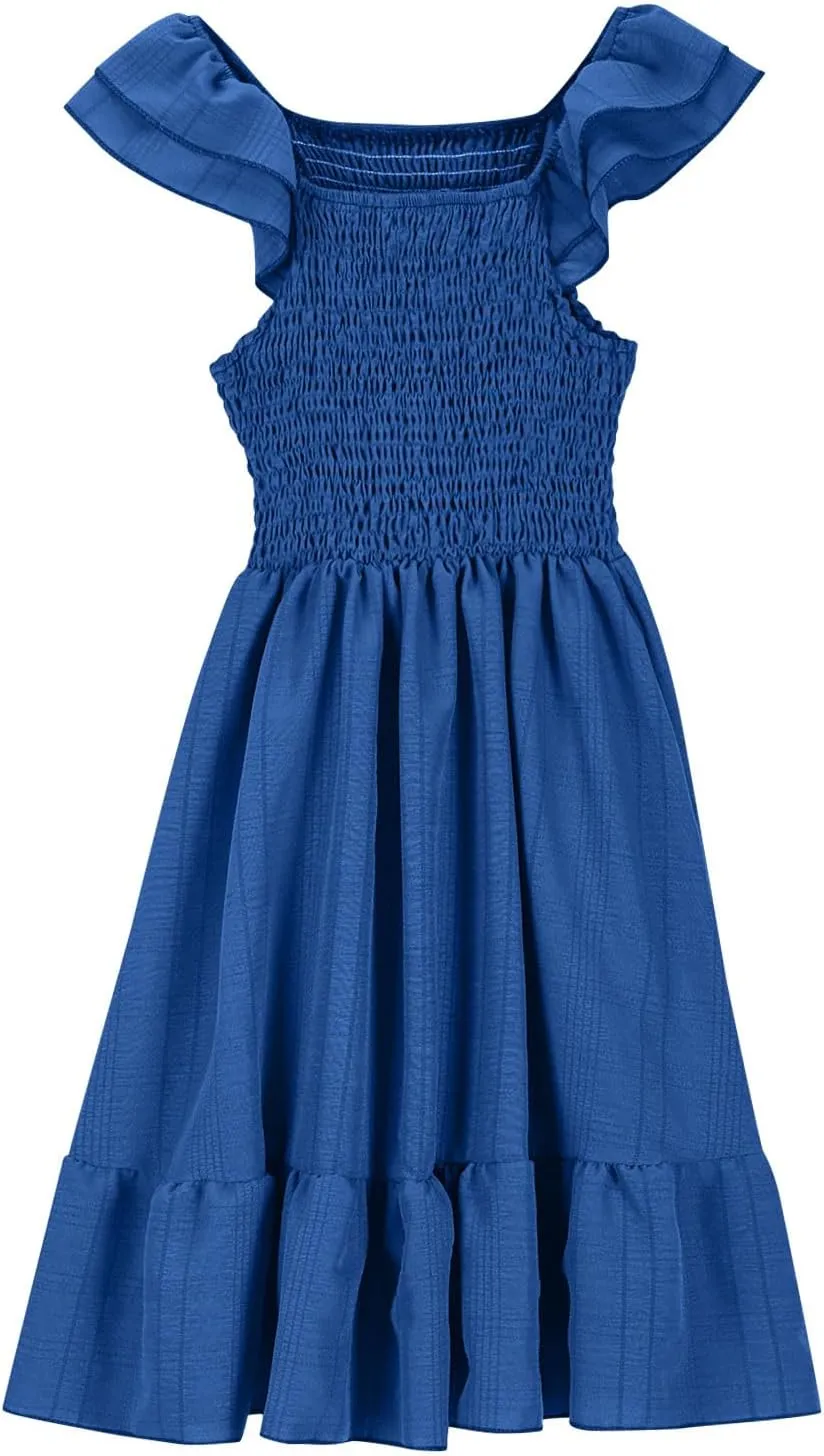 Dresses for Girls Summer Double Layer Ruffle Sleeve Casual Sundress Tiered A Line Smocked Flowy Dress