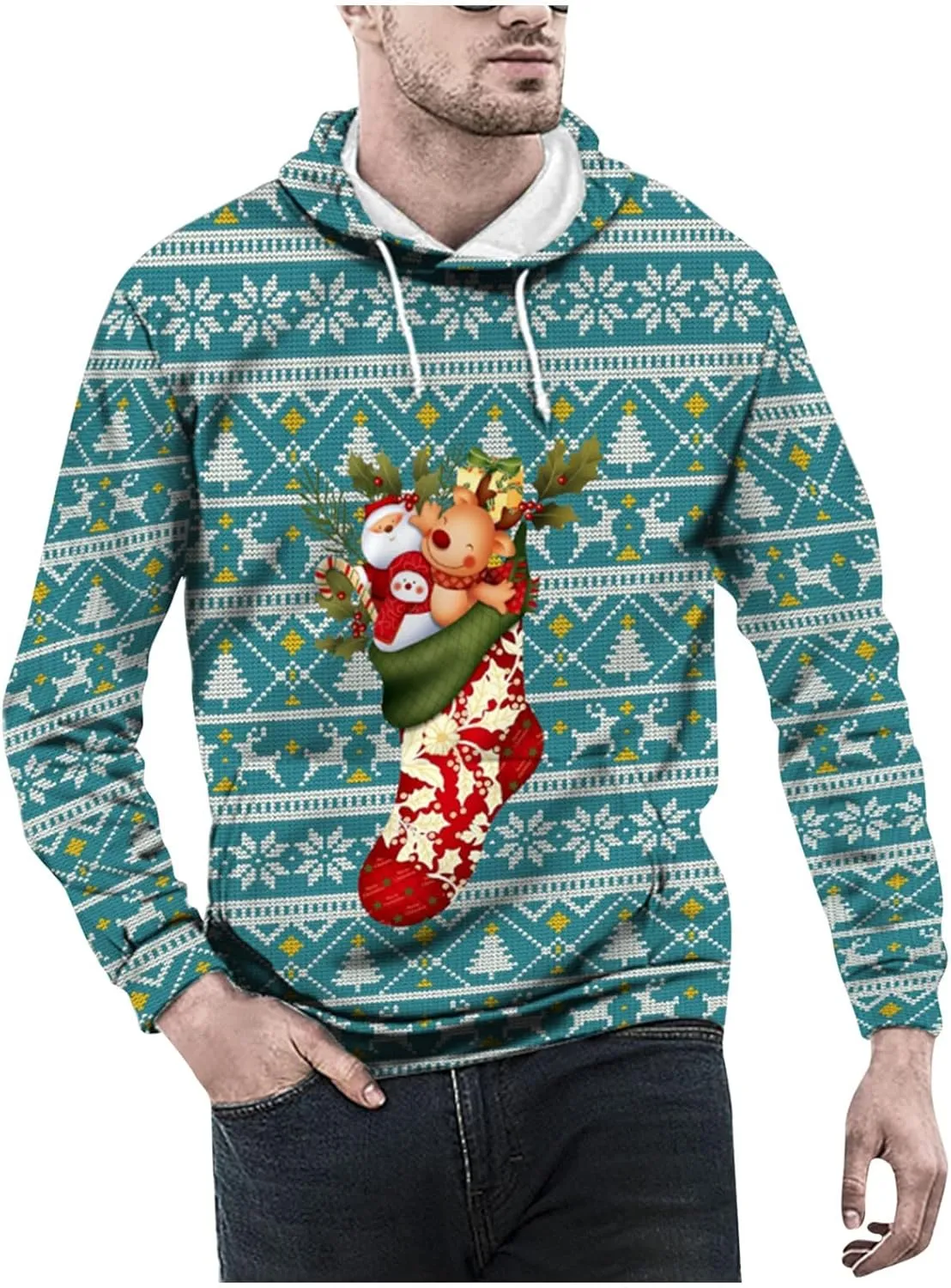 DuDubaby Merry Christmas Hoodie Men Christmas Vintage Print Autumn Winter Long Sleeve Hoodie Hoodie Top Sweater Hooded Jacket