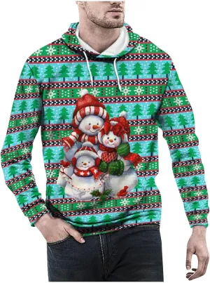 DuDubaby Merry Christmas Hoodie Men Christmas Vintage Print Autumn Winter Long Sleeve Hoodie Hoodie Top Sweater Hooded Jacket