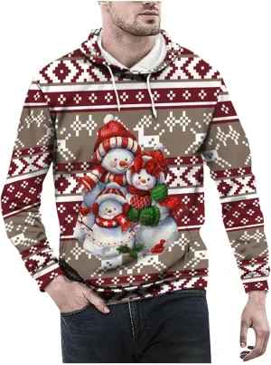 DuDubaby Merry Christmas Hoodie Men Christmas Vintage Print Autumn Winter Long Sleeve Hoodie Hoodie Top Sweater Hooded Jacket