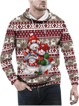 DuDubaby Merry Christmas Hoodie Men Christmas Vintage Print Autumn Winter Long Sleeve Hoodie Hoodie Top Sweater Hooded Jacket