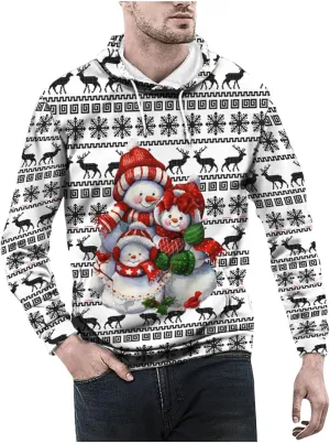 DuDubaby Merry Christmas Hoodie Men Christmas Vintage Print Autumn Winter Long Sleeve Hoodie Hoodie Top Sweater Hooded Jacket