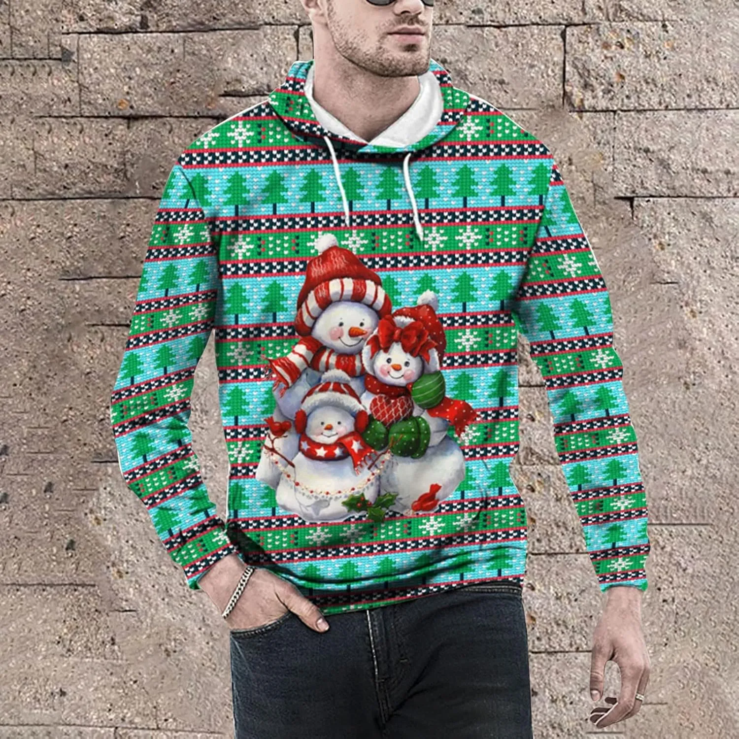 DuDubaby Merry Christmas Hoodie Men Christmas Vintage Print Autumn Winter Long Sleeve Hoodie Hoodie Top Sweater Hooded Jacket