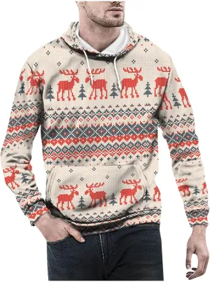 Dudubaby Ugly Christmas Hoodie Christmas Vintage Print Autumn Winter Long Sleeve Hoodie Hoodie Top Sweater Hooded Jacket