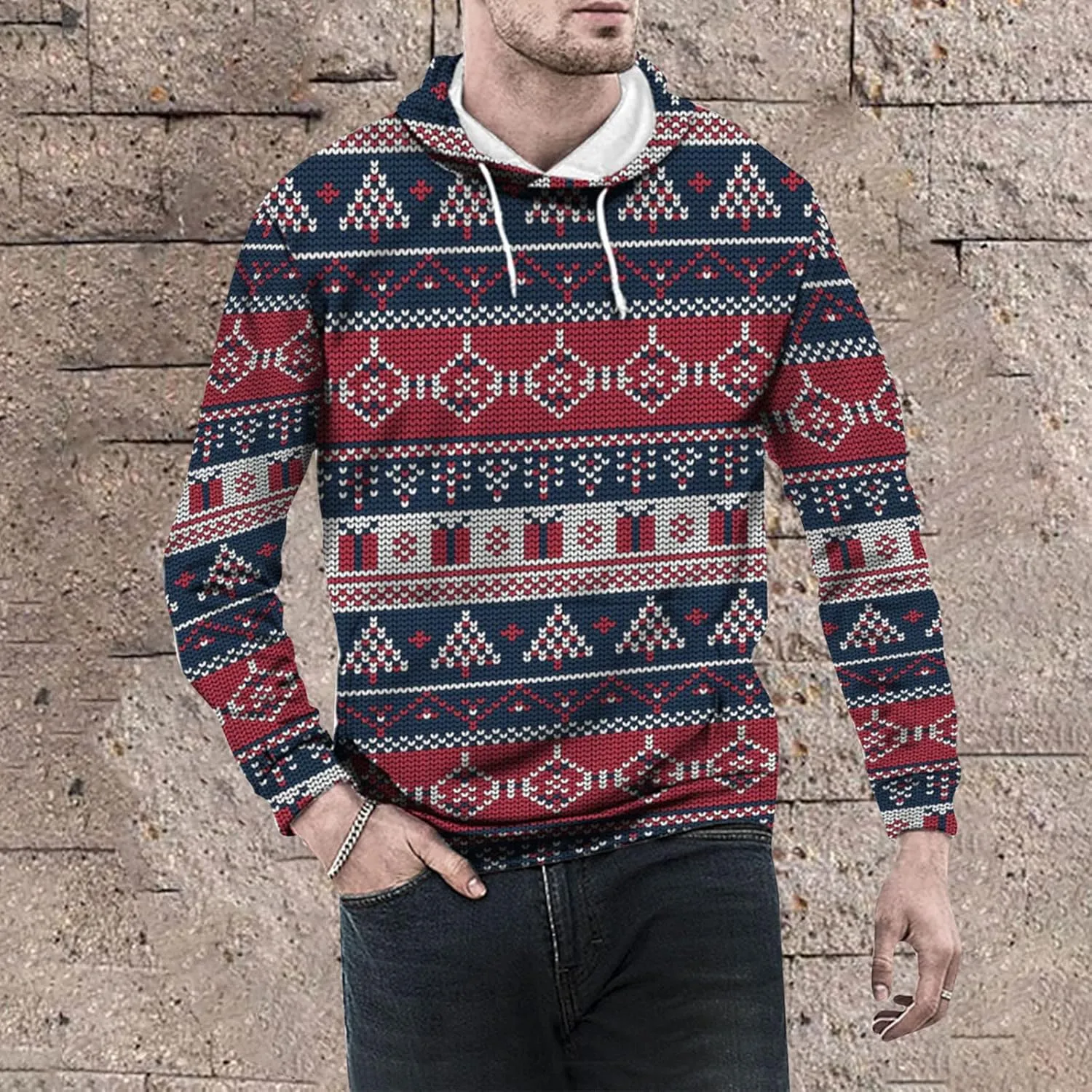 DuDubaby Ugly Christmas Hoodie Men Christmas Vintage Print Autumn Winter Long Sleeve Hoodie Hoodie Top Sweater Hooded Jacket