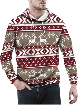 DuDubaby Ugly Christmas Hoodie Men Christmas Vintage Print Autumn Winter Long Sleeve Hoodie Hoodie Top Sweater Hooded Jacket
