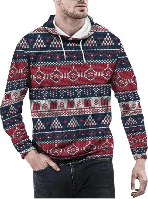 DuDubaby Ugly Christmas Hoodie Men Christmas Vintage Print Autumn Winter Long Sleeve Hoodie Hoodie Top Sweater Hooded Jacket