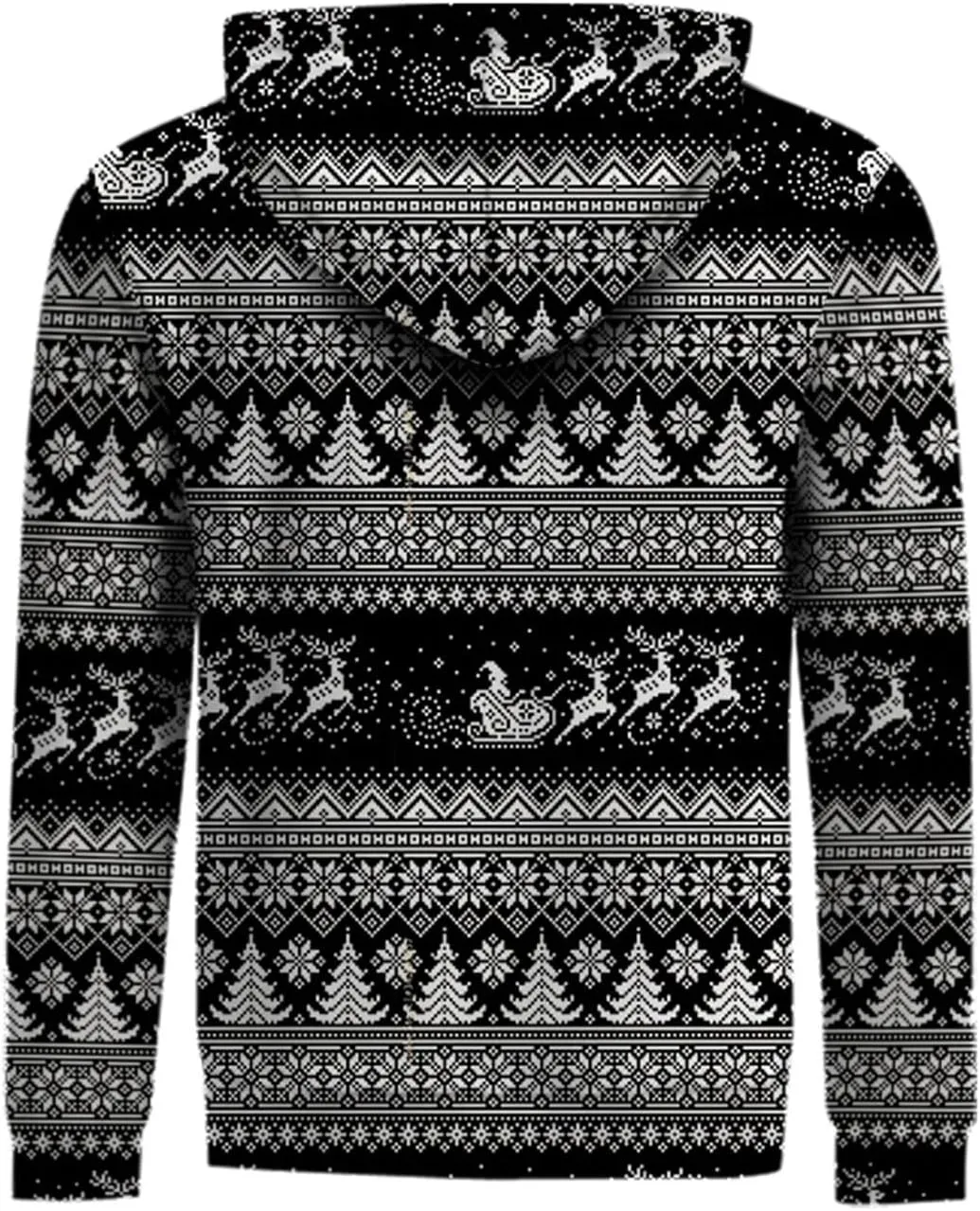 DuDubaby Ugly Christmas Hoodie Men Christmas Vintage Print Autumn Winter Long Sleeve Hoodie Hoodie Top Sweater Hooded Jacket