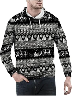 DuDubaby Ugly Christmas Hoodie Men Christmas Vintage Print Autumn Winter Long Sleeve Hoodie Hoodie Top Sweater Hooded Jacket