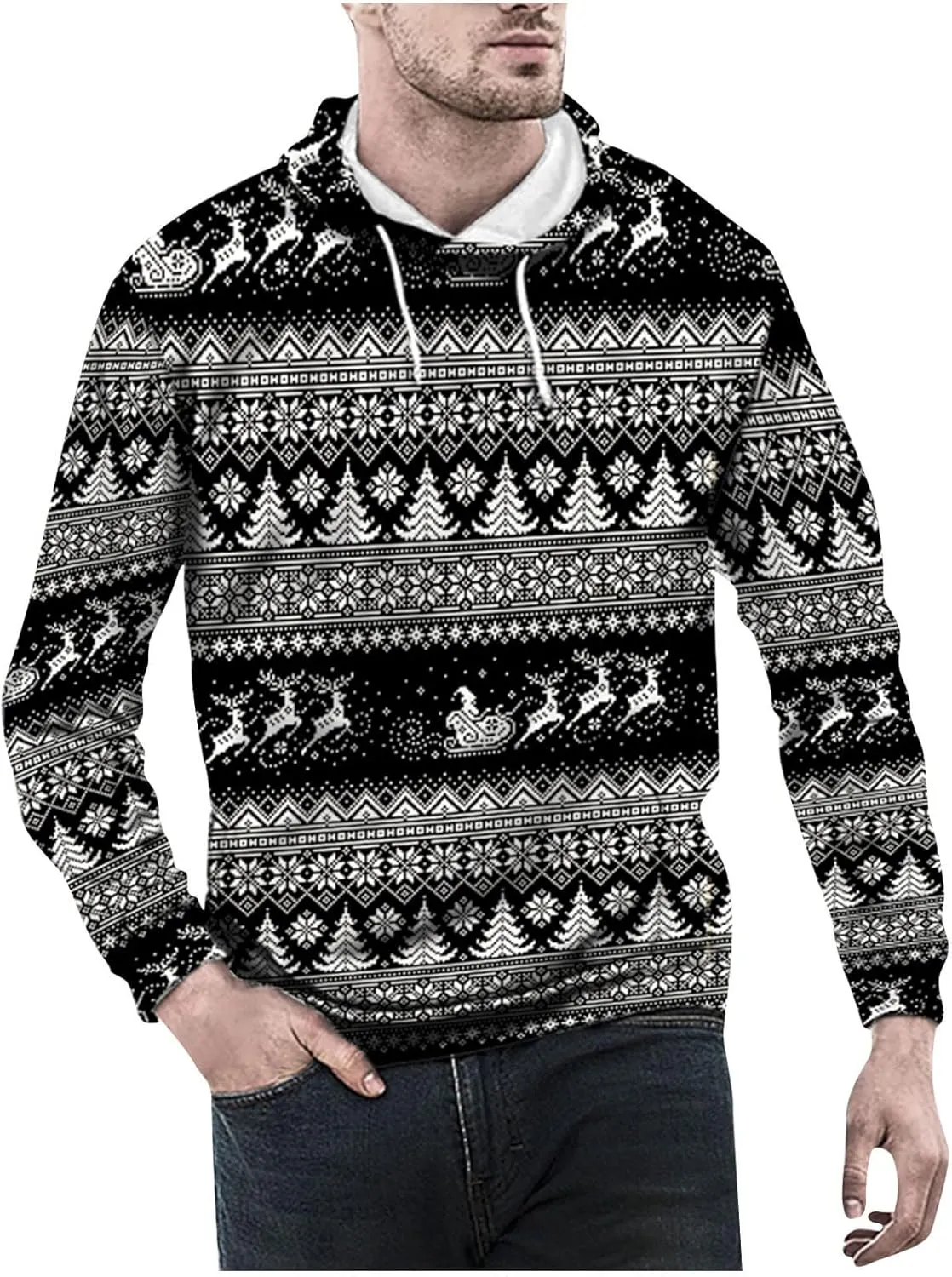 DuDubaby Ugly Christmas Hoodie Men Christmas Vintage Print Autumn Winter Long Sleeve Hoodie Hoodie Top Sweater Hooded Jacket