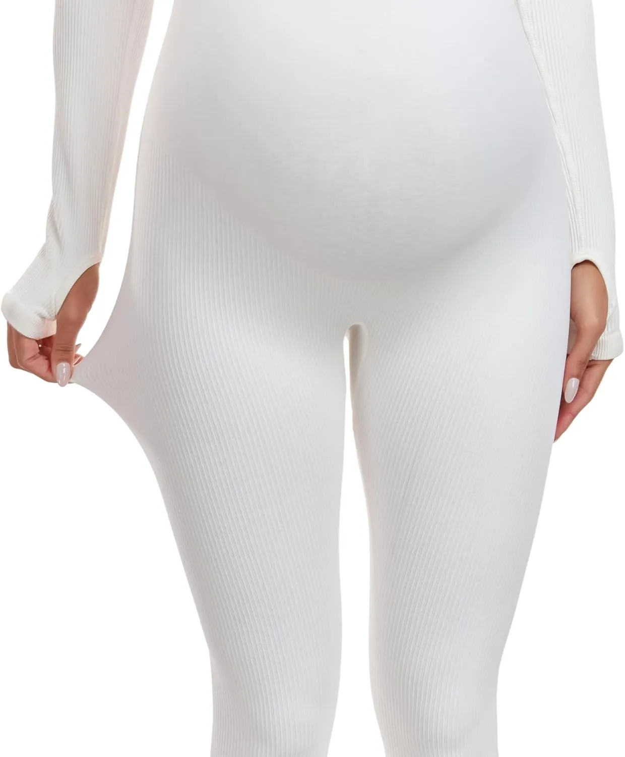 EastElegant Maternity Seamless Yoga Jumpsuits Women's One Piece Workout Bodysuits Ribbed Square Neck Long Sleeved Romper
