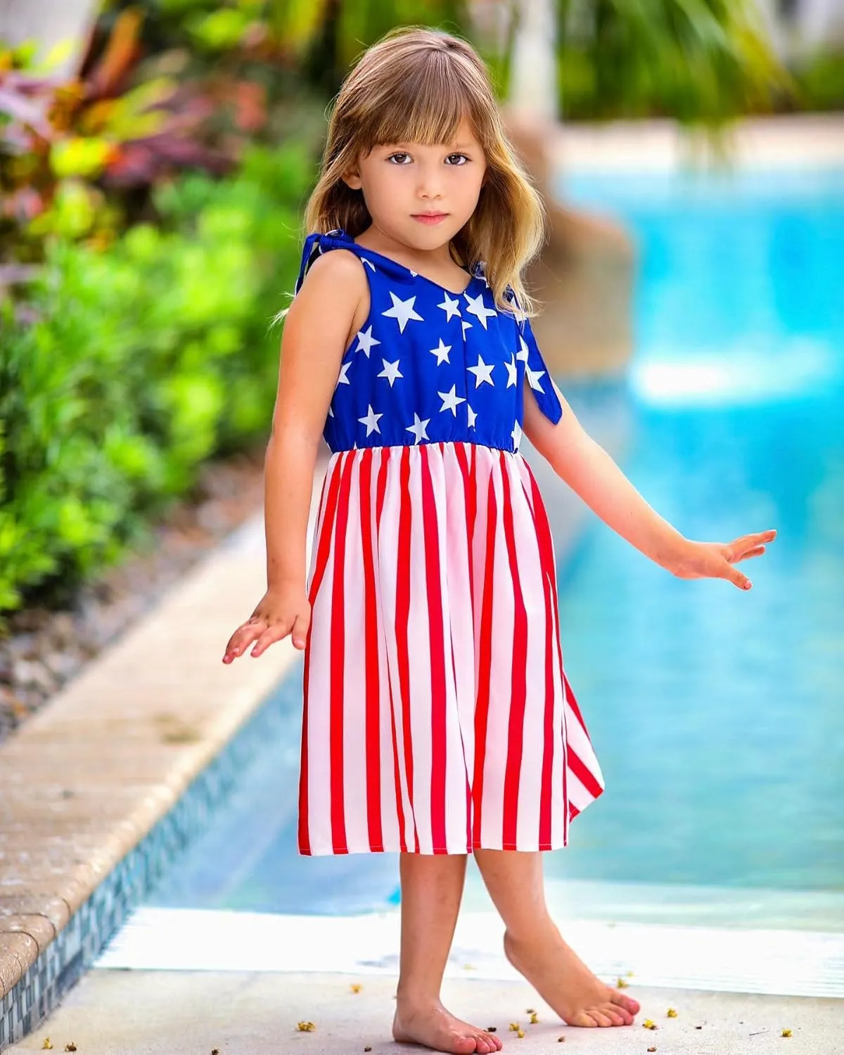 Enlifety 3-10T Girls Dresses Sleeveless Summer Dress Bowknot Strap V Neck Sundress