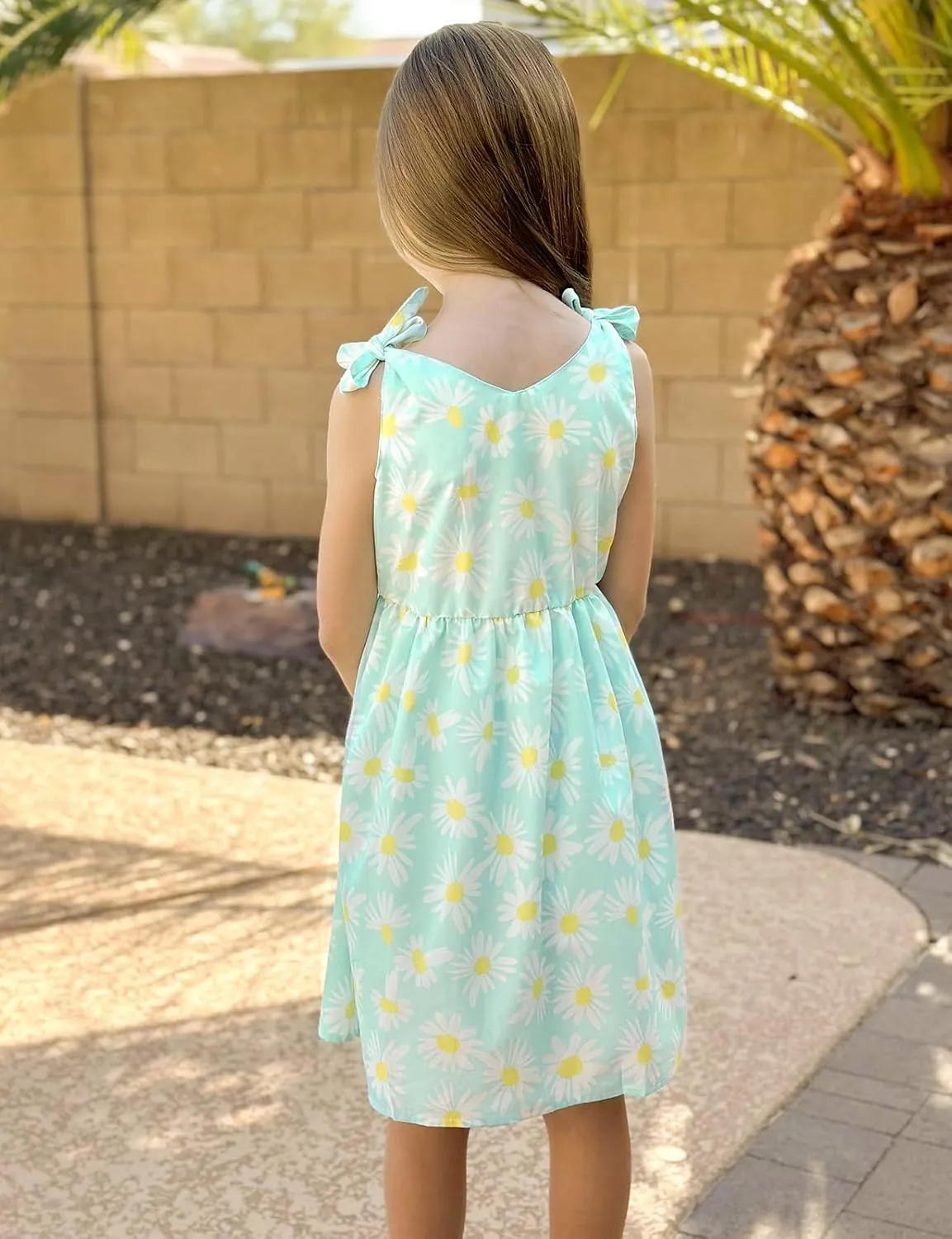 Enlifety 3-10T Girls Dresses Sleeveless Summer Dress Bowknot Strap V Neck Sundress