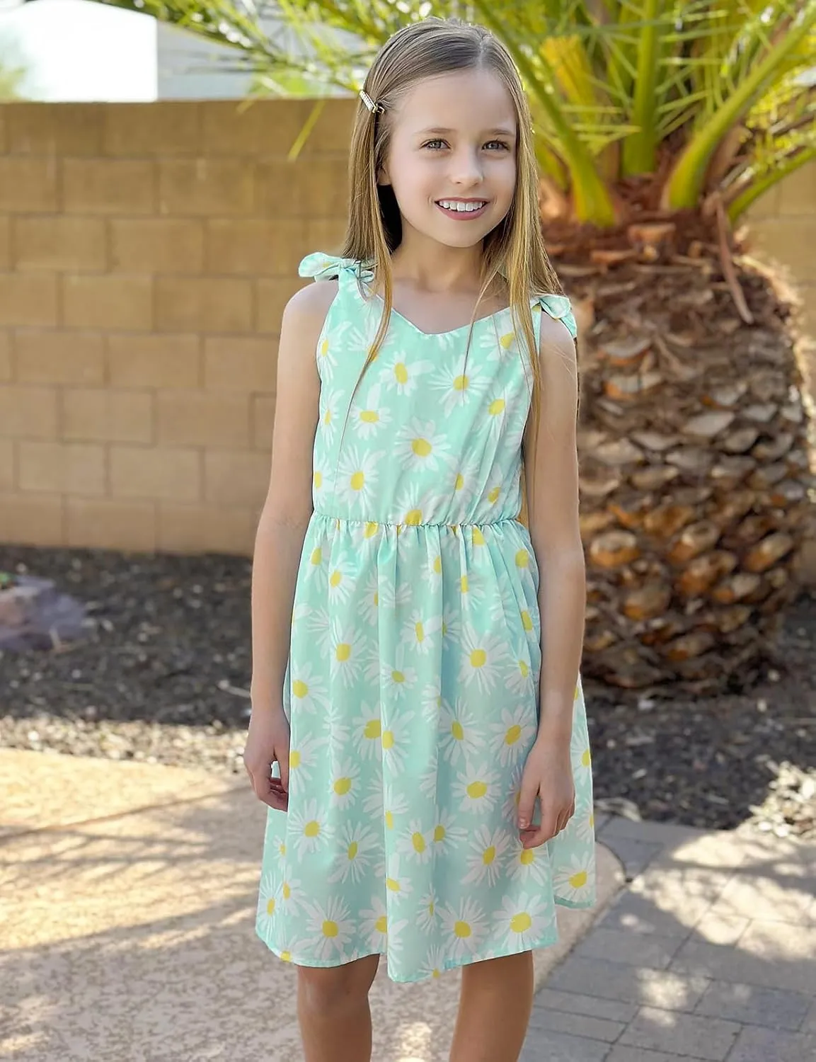 Enlifety 3-10T Girls Dresses Sleeveless Summer Dress Bowknot Strap V Neck Sundress