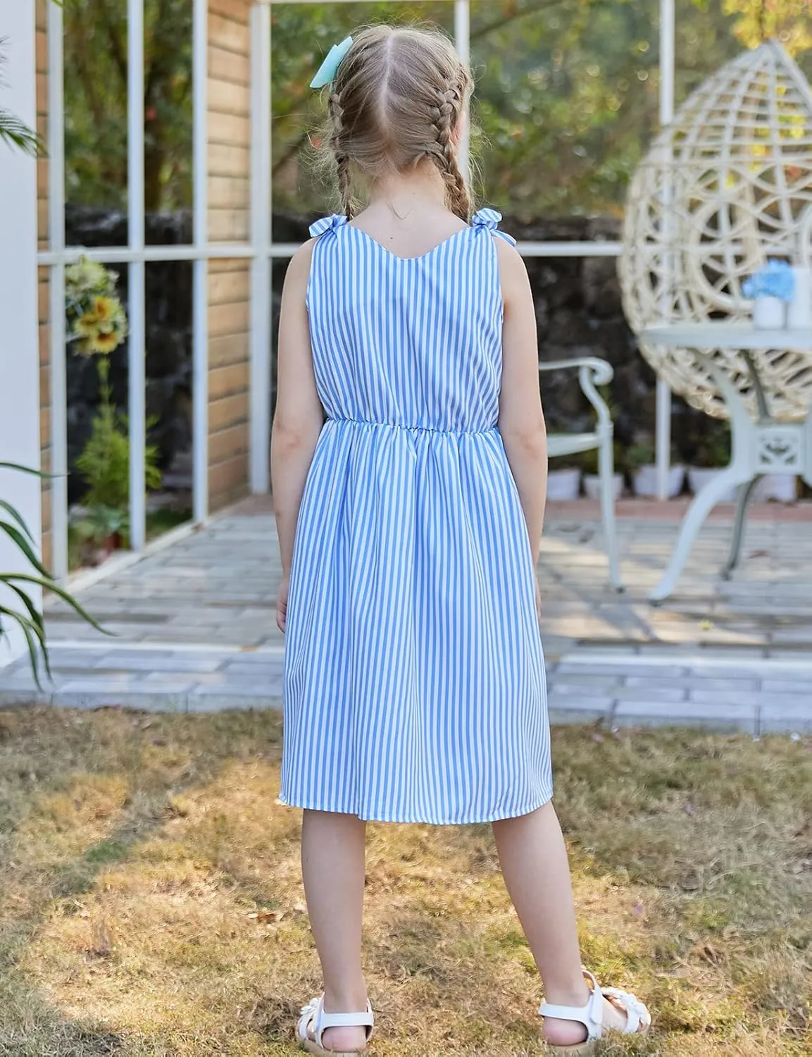 Enlifety 3-10T Girls Dresses Sleeveless Summer Dress Bowknot Strap V Neck Sundress