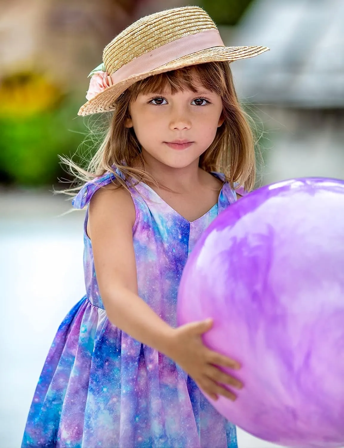 Enlifety 3-10T Girls Dresses Sleeveless Summer Dress Bowknot Strap V Neck Sundress