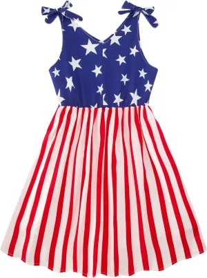 Enlifety 3-10T Girls Dresses Sleeveless Summer Dress Bowknot Strap V Neck Sundress