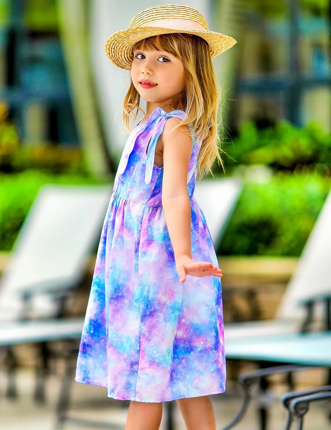 Enlifety 3-10T Girls Dresses Sleeveless Summer Dress Bowknot Strap V Neck Sundress