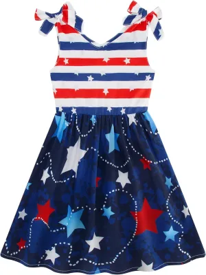 Enlifety 3-10T Girls Dresses Sleeveless Summer Dress Bowknot Strap V Neck Sundress