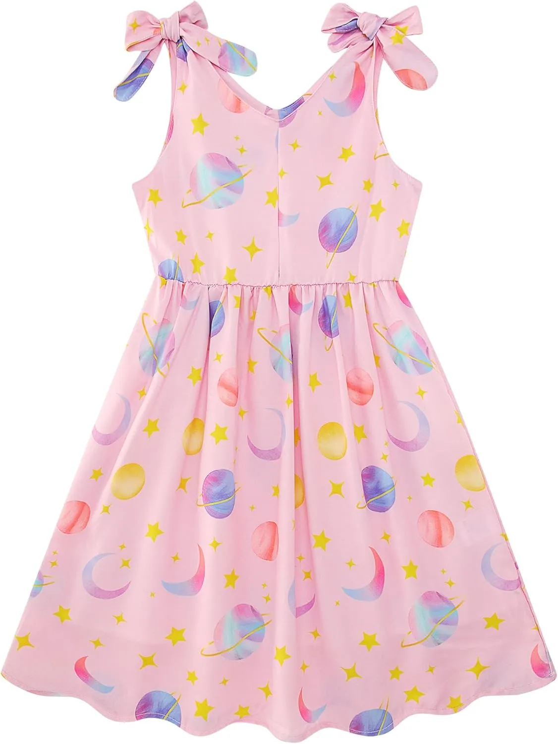 Enlifety 3-10T Girls Dresses Sleeveless Summer Dress Bowknot Strap V Neck Sundress