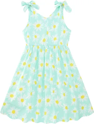 Enlifety 3-10T Girls Dresses Sleeveless Summer Dress Bowknot Strap V Neck Sundress