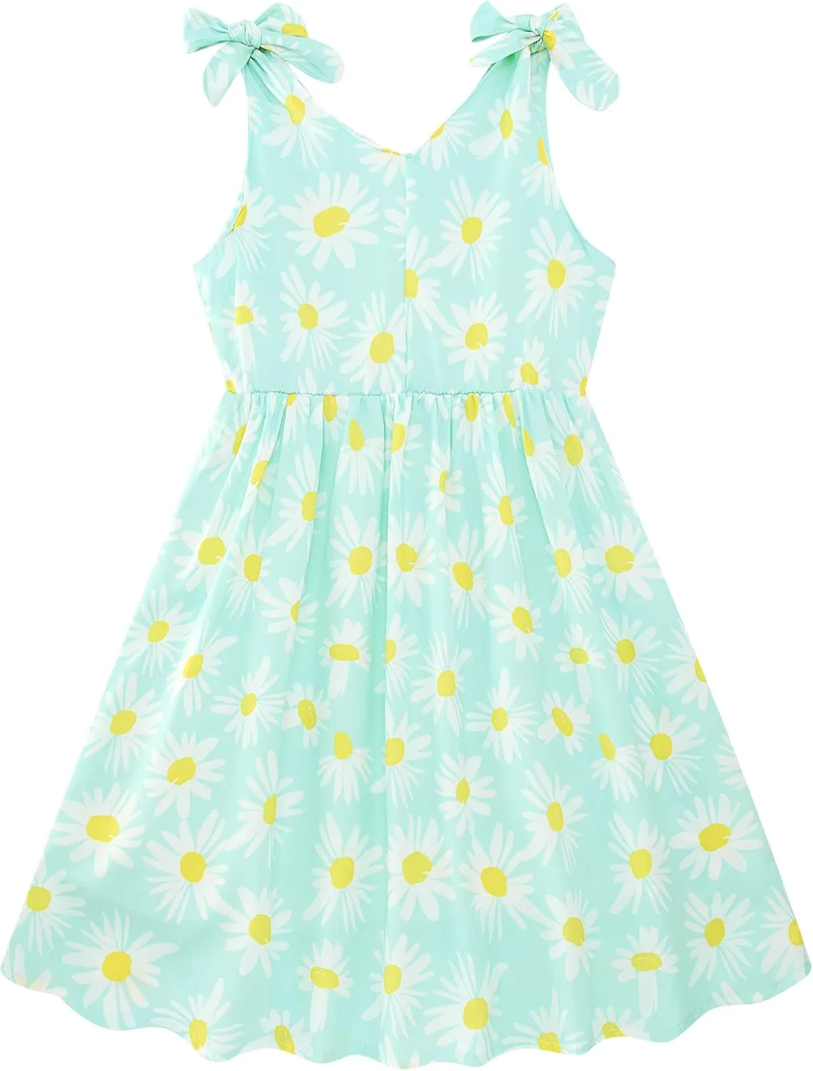 Enlifety 3-10T Girls Dresses Sleeveless Summer Dress Bowknot Strap V Neck Sundress