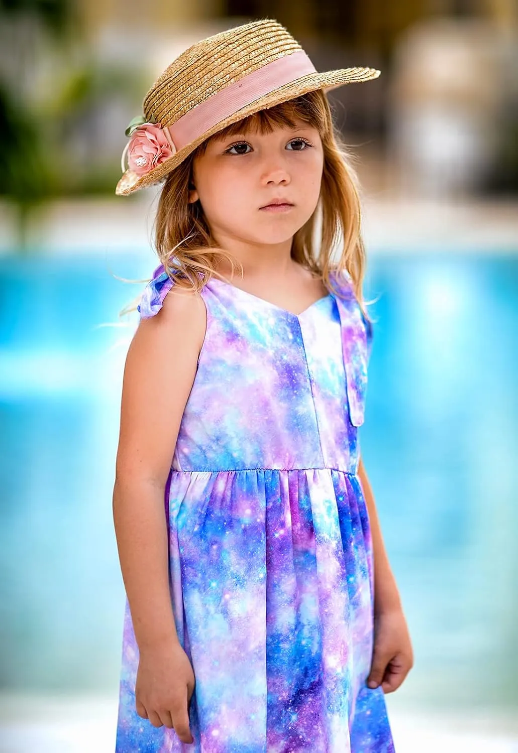 Enlifety 3-10T Girls Dresses Sleeveless Summer Dress Bowknot Strap V Neck Sundress
