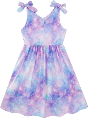 Enlifety 3-10T Girls Dresses Sleeveless Summer Dress Bowknot Strap V Neck Sundress