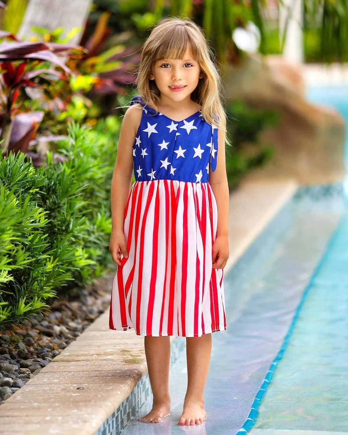 Enlifety 3-10T Girls Dresses Sleeveless Summer Dress Bowknot Strap V Neck Sundress