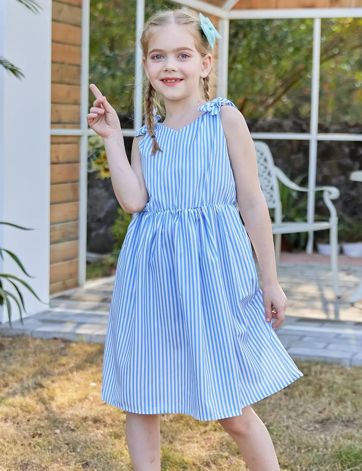 Enlifety 3-10T Girls Dresses Sleeveless Summer Dress Bowknot Strap V Neck Sundress