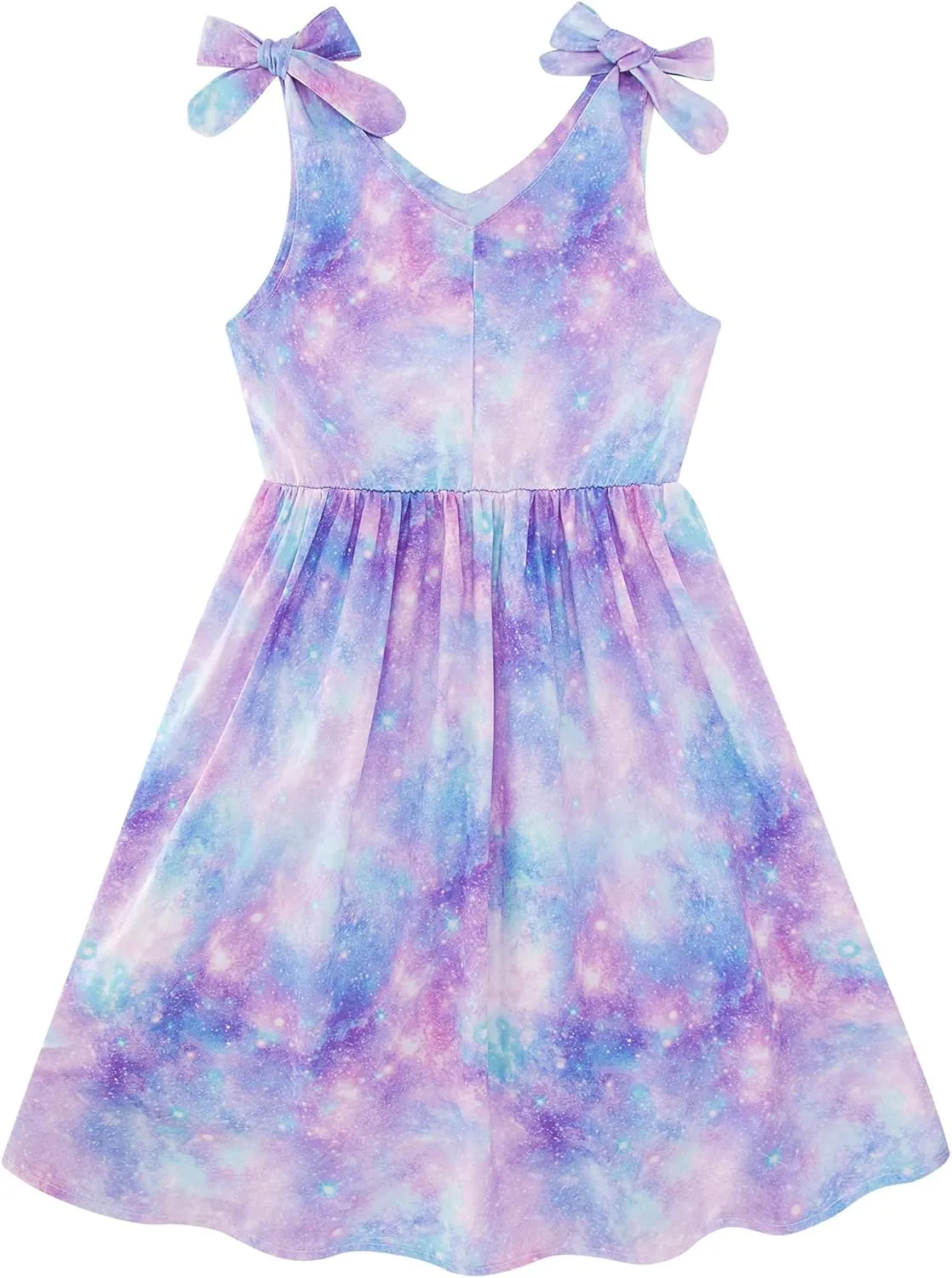 Enlifety 3-10T Girls Dresses Sleeveless Summer Dress Bowknot Strap V Neck Sundress