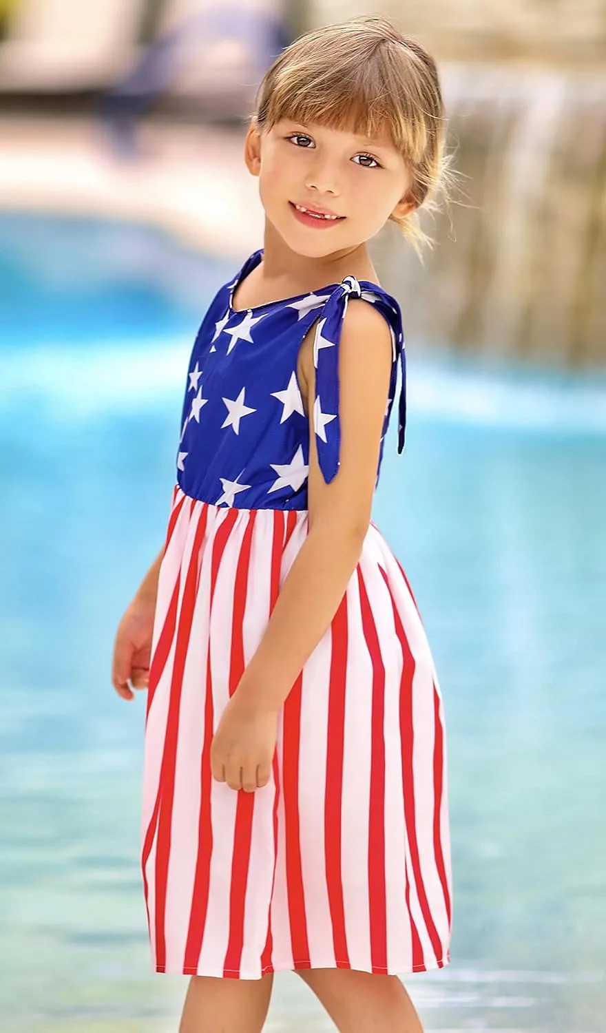Enlifety 3-10T Girls Dresses Sleeveless Summer Dress Bowknot Strap V Neck Sundress