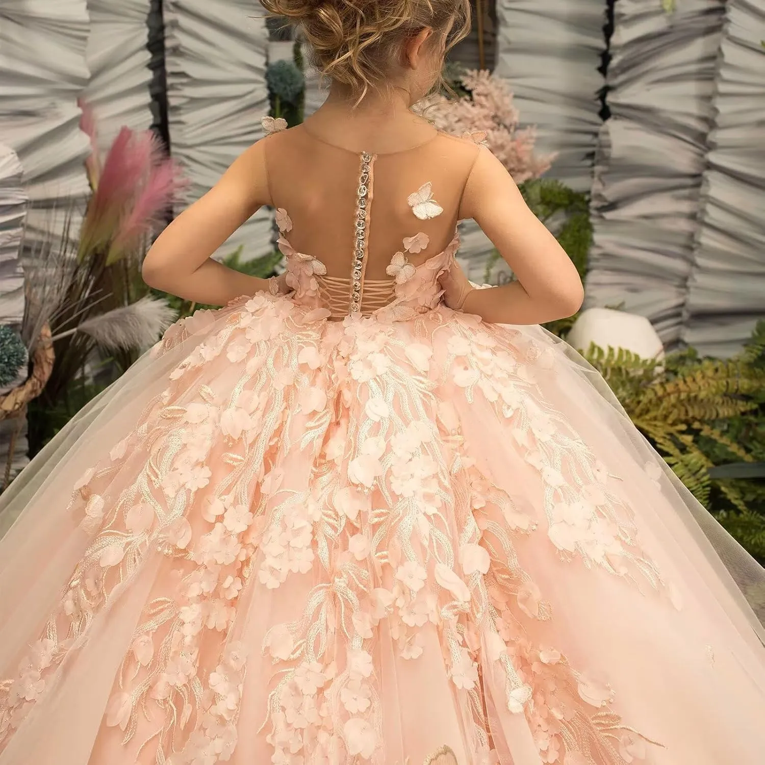 Flower Girls Dresses for Wedding 3D Butterfly Appliques First Communion Dresses Tulle Pageant Dress