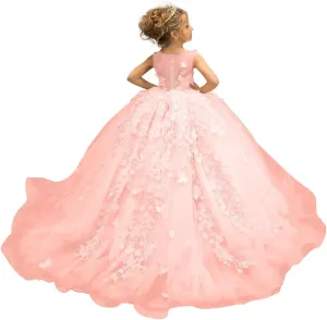 Flower Girls Dresses for Wedding 3D Butterfly Appliques First Communion Dresses Tulle Pageant Dress