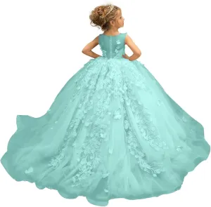Flower Girls Dresses for Wedding 3D Butterfly Appliques First Communion Dresses Tulle Pageant Dress