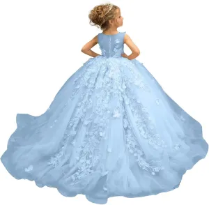 Flower Girls Dresses for Wedding 3D Butterfly Appliques First Communion Dresses Tulle Pageant Dress