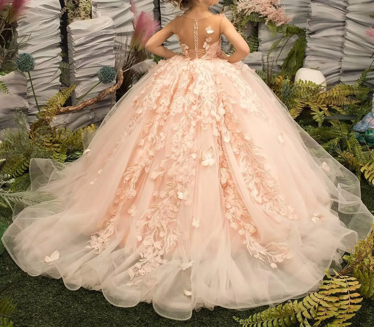 Flower Girls Dresses for Wedding 3D Butterfly Appliques First Communion Dresses Tulle Pageant Dress