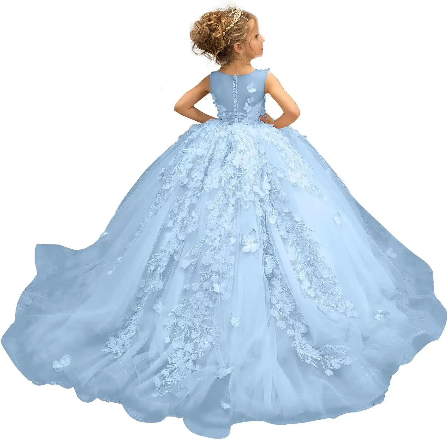 Flower Girls Dresses for Wedding 3D Butterfly Appliques First Communion Dresses Tulle Pageant Dress